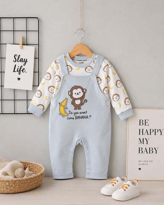 Monkey Banana Appliqued Dungaree Romper