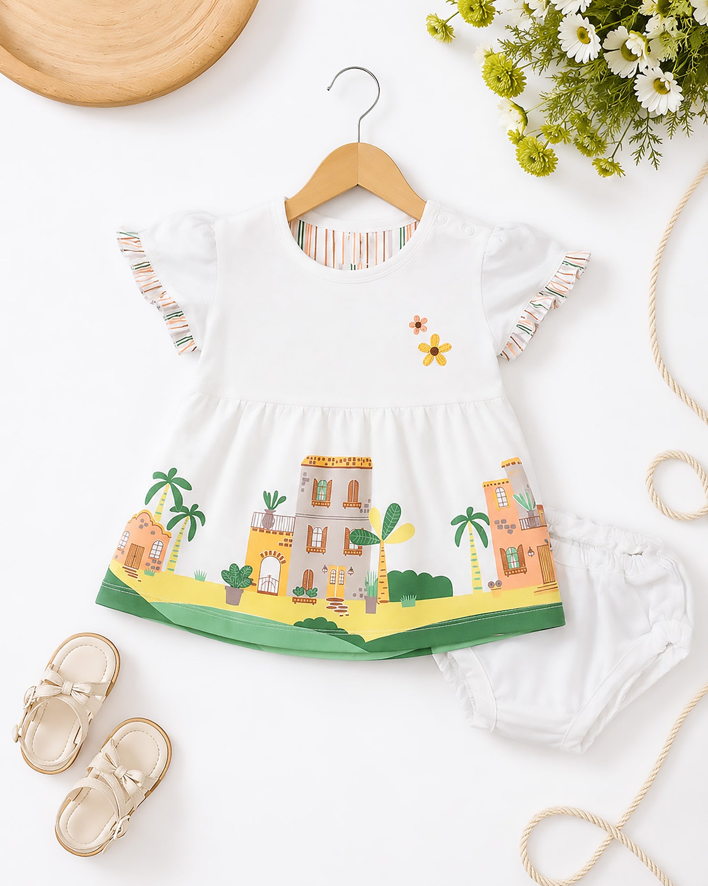 Urban City View Printed Frock With Bloomers
