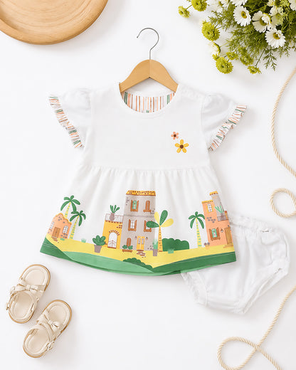 Urban City View Printed Frock With Bloomers