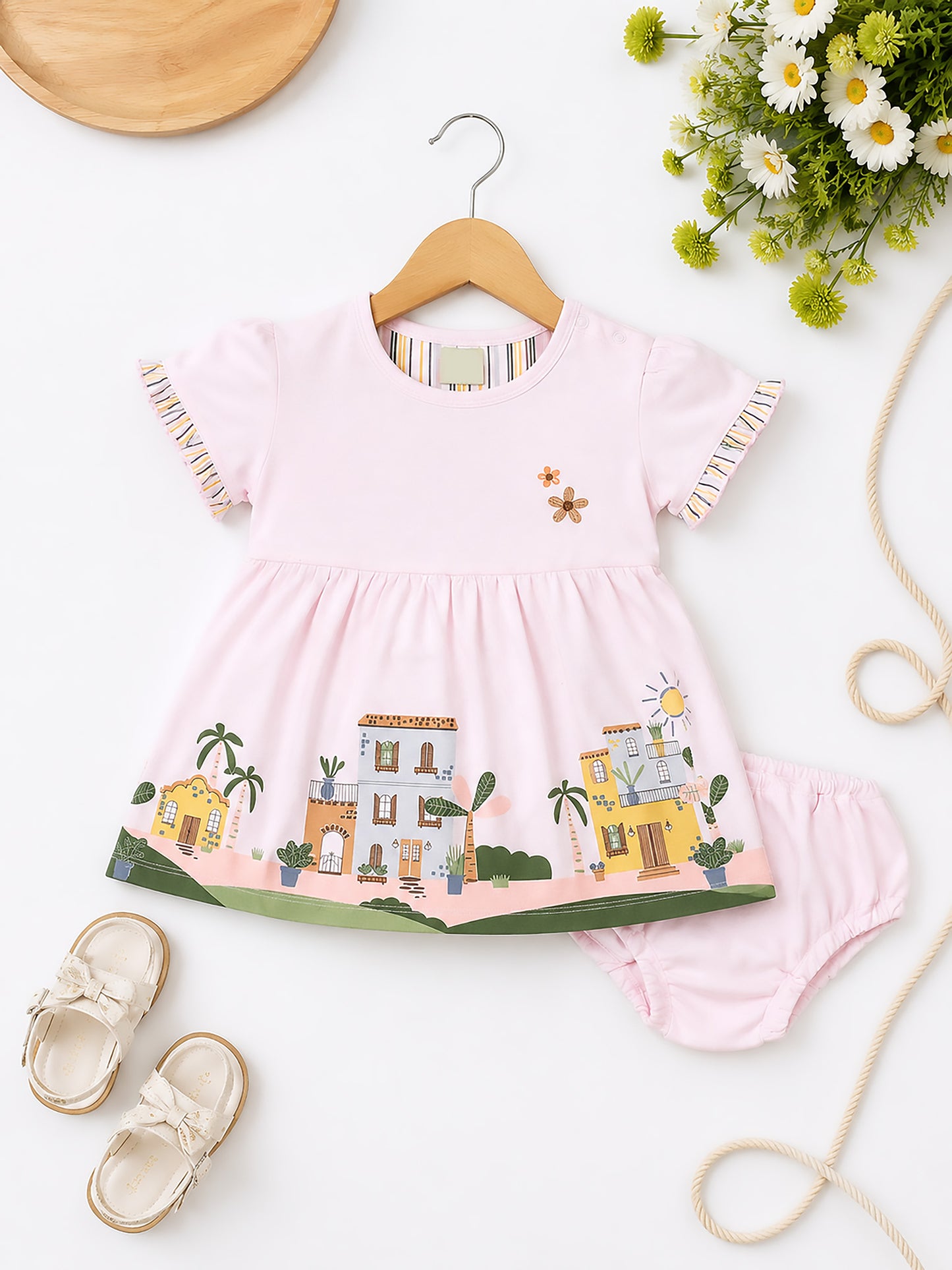 Urban City View Printed Frock With Bloomers