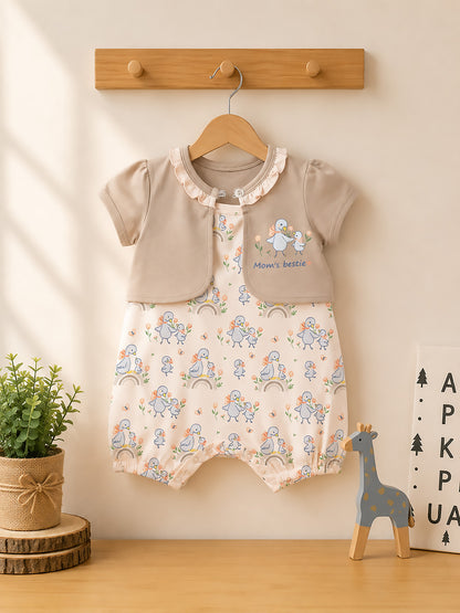 Mom Bestie Printed Romper With Shrug