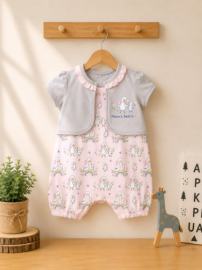 Mom Bestie Printed Romper With Shrug