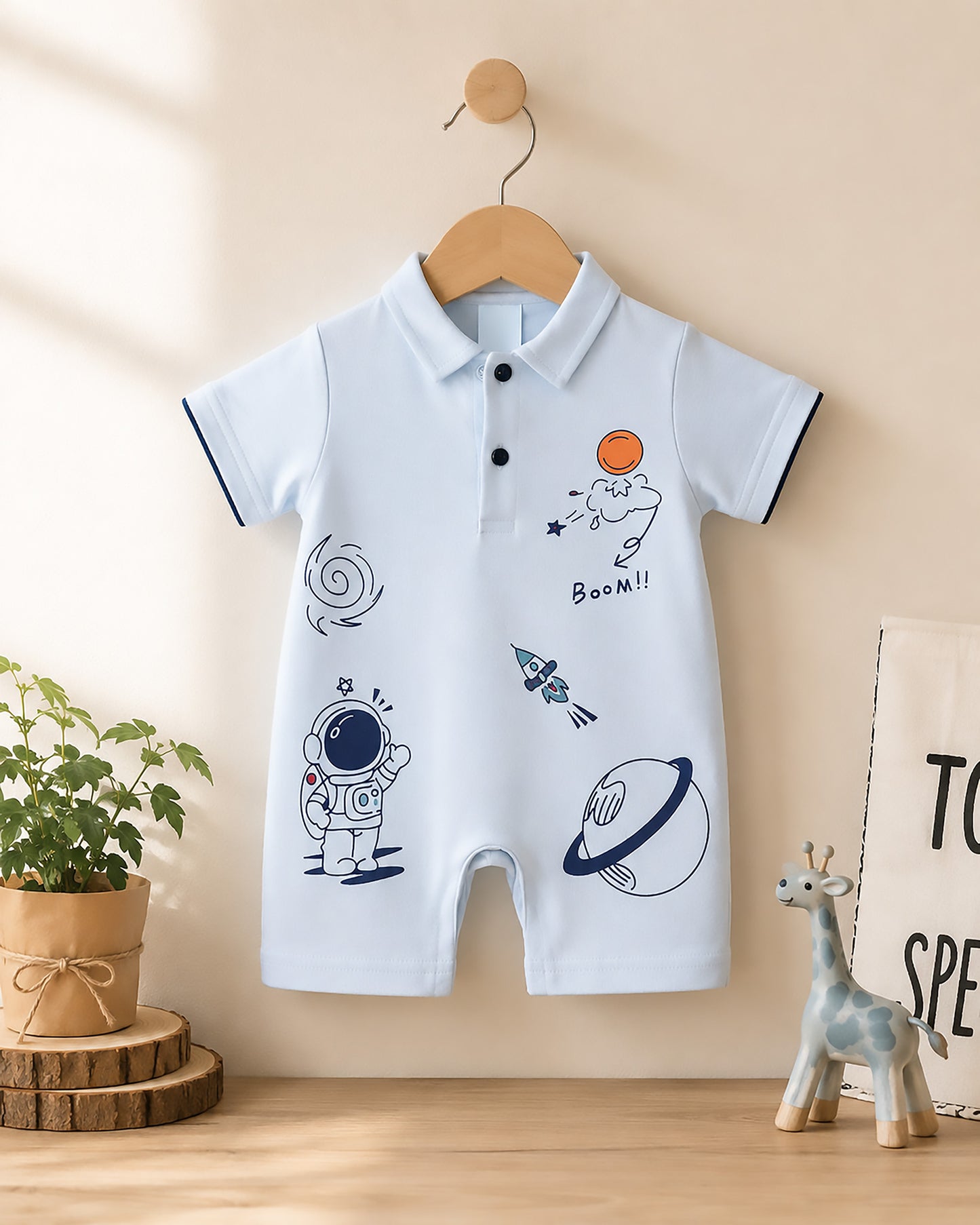 Half Sleeves Space Printed Romper