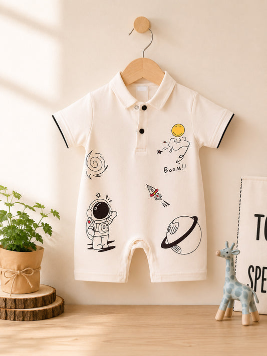 Half Sleeves Space Printed Romper
