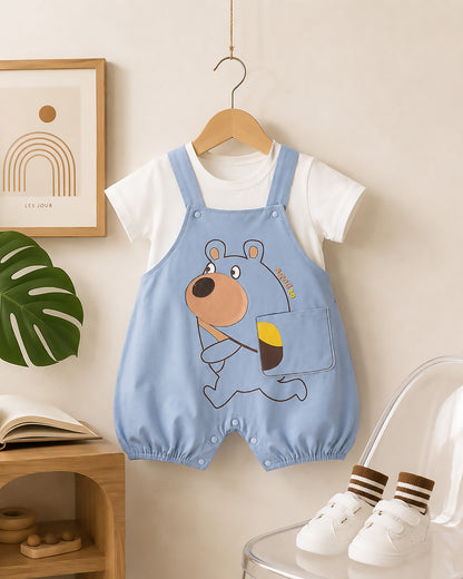Aged To Bear Printed Appliqued Organic Cotton Dungaree Set