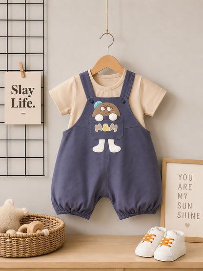 M&M Printed Appliqued Organic Cotton Dungaree Set
