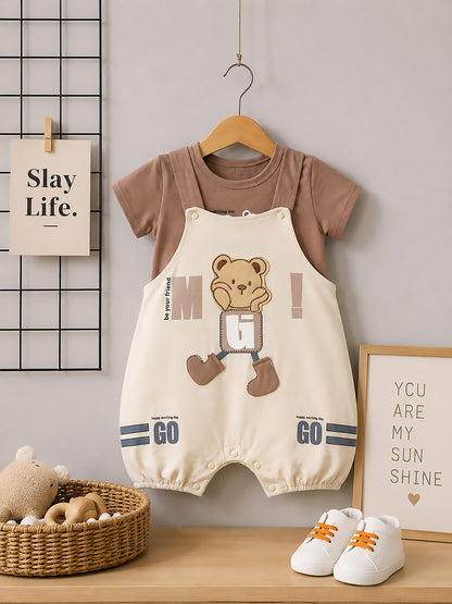 Your Bear Friends Applique Organic Cotton Dungaree Set