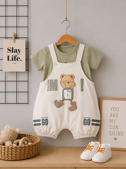 Your Bear Friends Applique Organic Cotton Dungaree Set