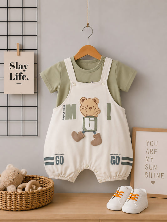 Your Bear Friends Applique Organic Cotton Dungaree Set