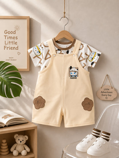 Alphabetic Printed T-Shirt With Appliqued Dungaree