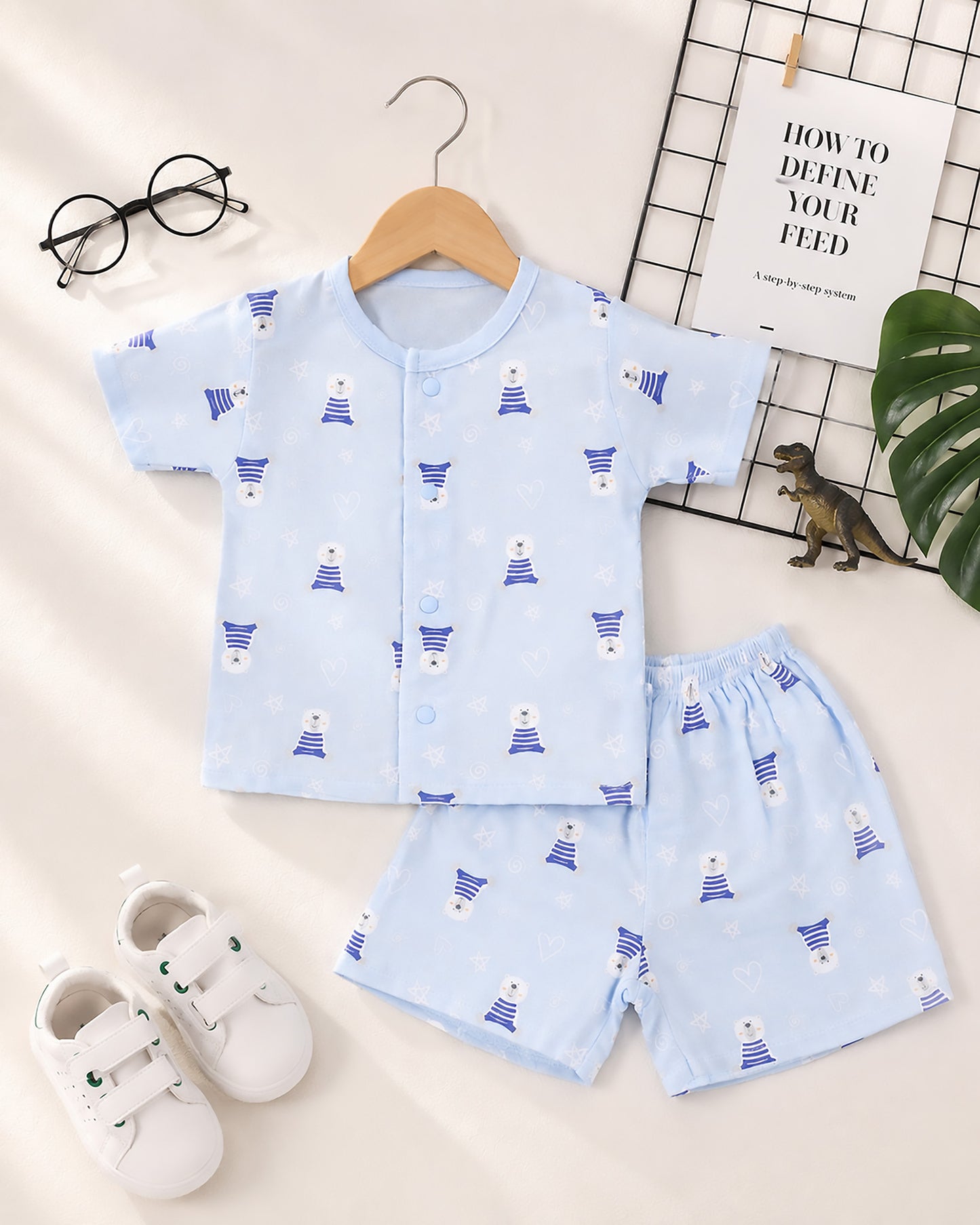 Happy Bear Printed Bamboo Muslin Half Sleeve Night Suit