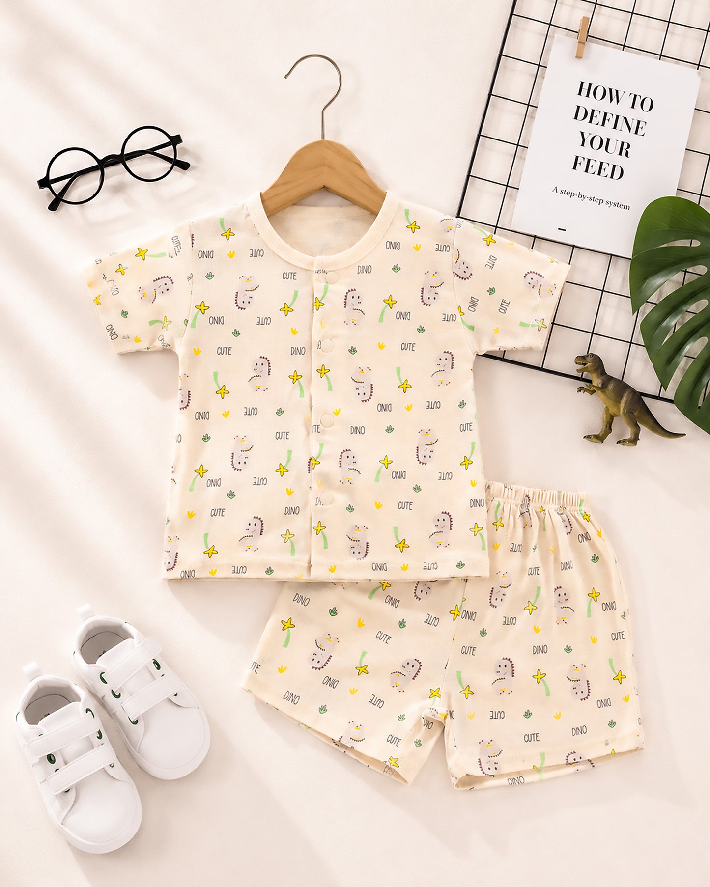 Cute Dino Printed Bamboo Muslin Half Sleeve Night Suit