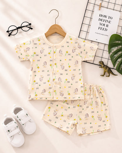 Cute Dino Printed Bamboo Muslin Half Sleeve Night Suit