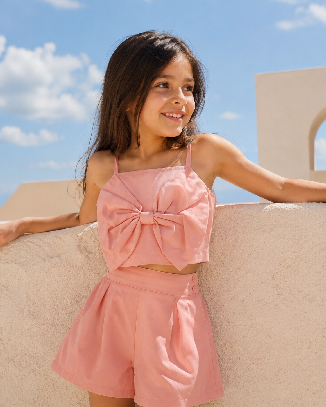 Spaghetti Top with Big Bow Detail & Shorts Set
