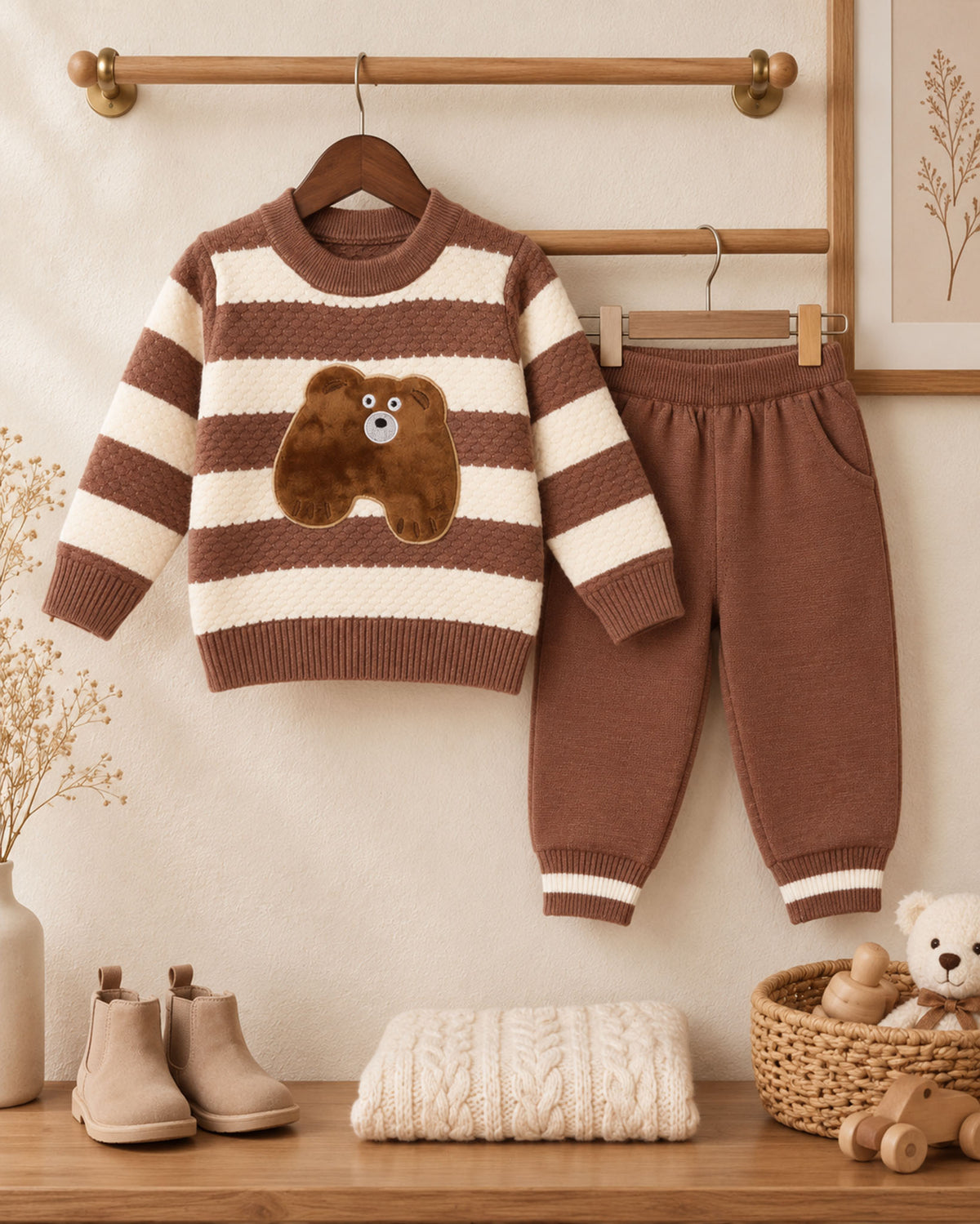 Velvet Bear Appliqued Honeycomb Sweater Co-Ord