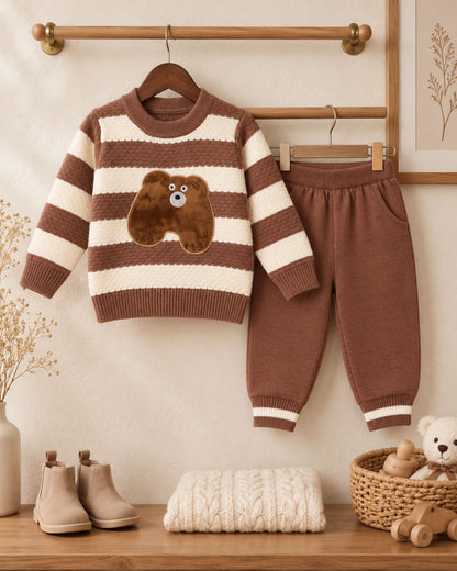 Velvet Bear Appliqued Honeycomb Sweater Co-Ord