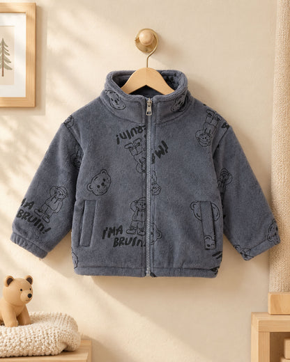 Bear Printed Teddy Fleece Jacket