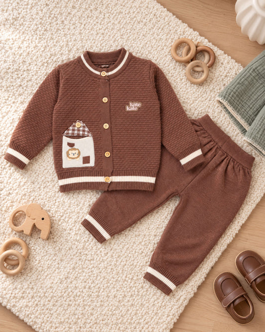 Front-Open Honeycomb Sweater Co-Ord With Pocket Detail
