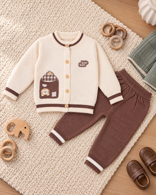 Front-Open Honeycomb Sweater Co-Ord With Pocket Detail