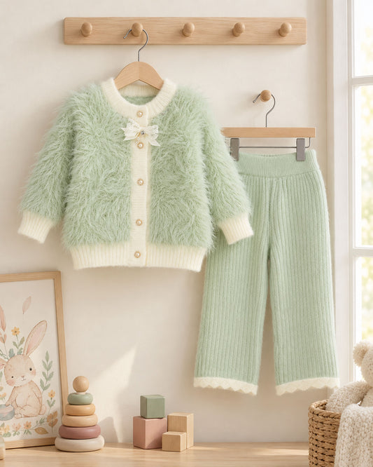 Vintage Front Open Fur Co-Ord With Pearl Buttons