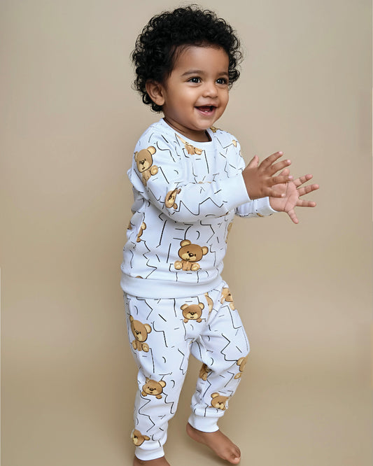 Fun Teddy Printed Fleeced Co-ord Set