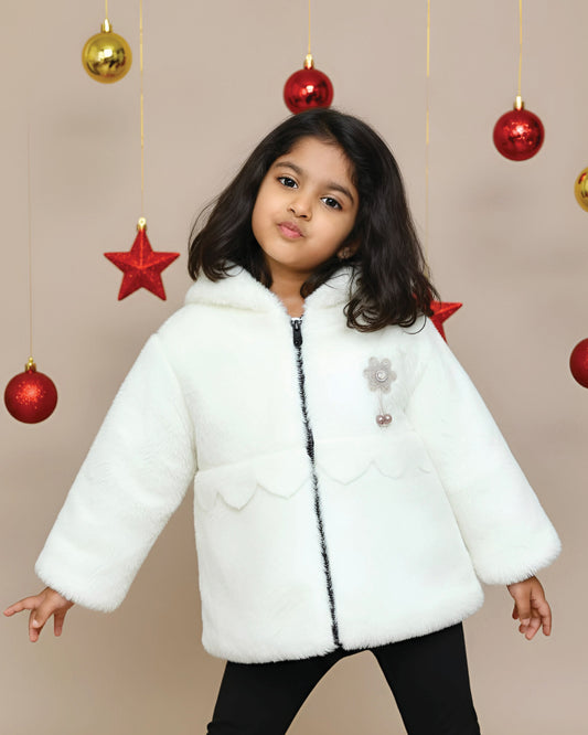 Fur Full Sleeve Jacket With Broach Detail