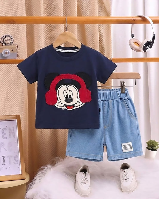 Mickey Mouse Appliquéd T-Shirt & Denim Co-ord Set