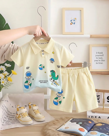 Space Adventure Textured Printed Ombre Textured Co-Ord Set