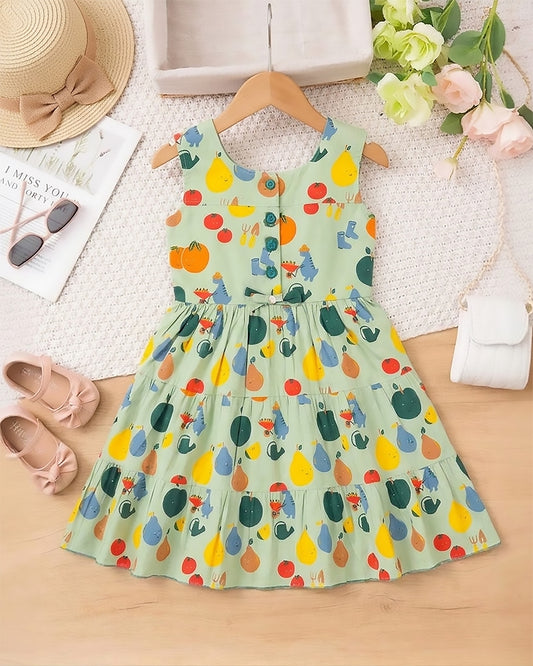 Garden Fruit Print Tiered Frock Dress