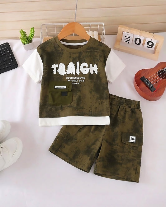 Dual Tone Camo Printed Co-ord Set with Cargo Style Pocket Details