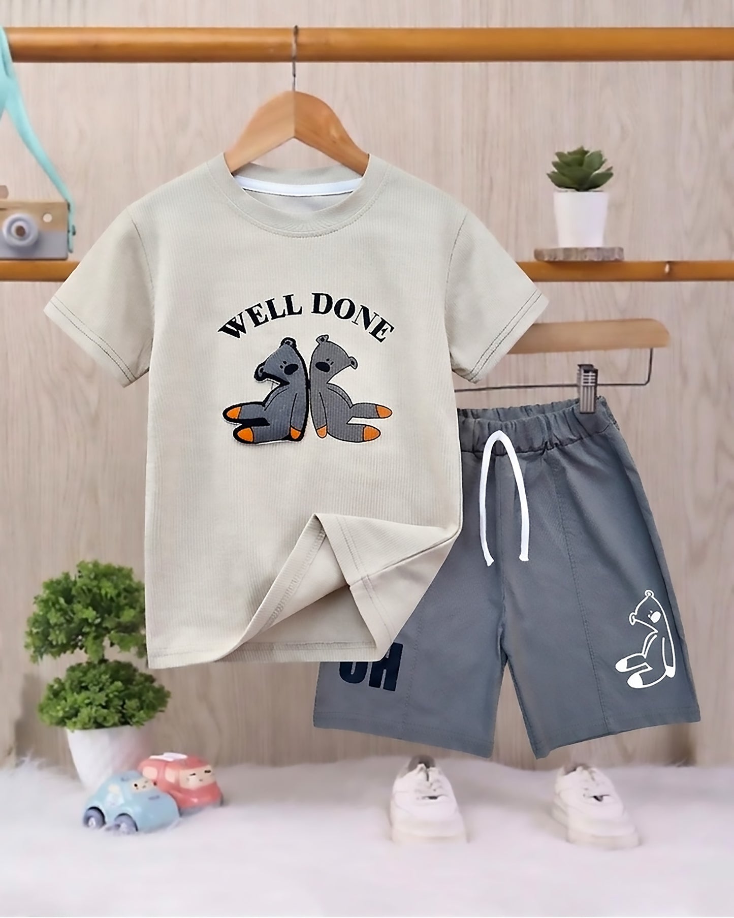 Mr.Bean Teddy Applique T-Shirt & Shorts Co-Ord Set