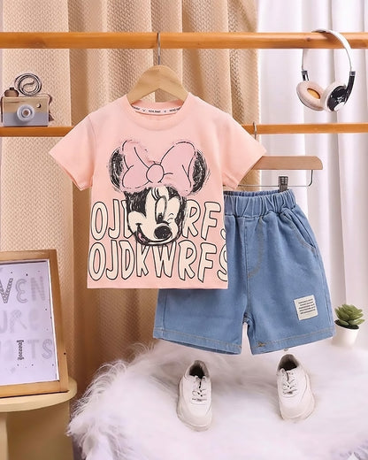 Minnie Mouse Appliquéd T-Shirt & Denim Co-ord Set
