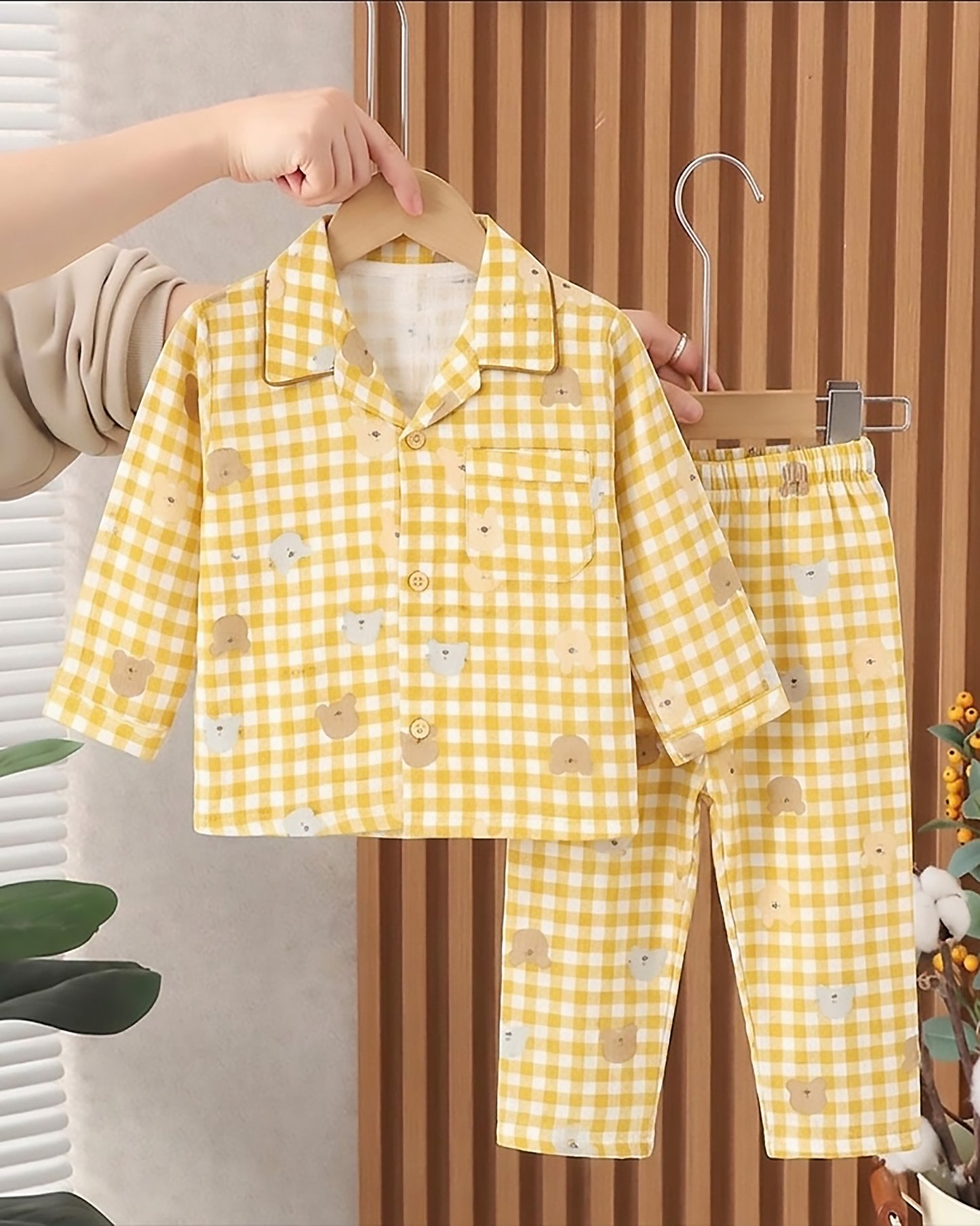Gingham Check Printed Muslin Night Suit