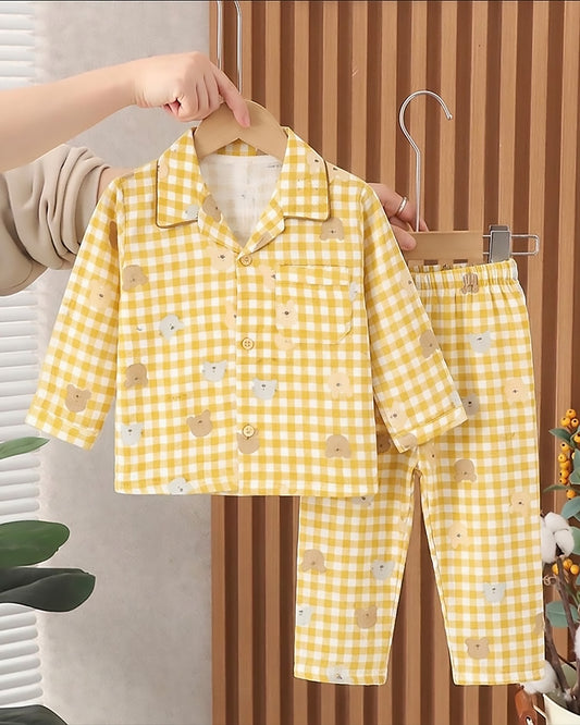 Gingham Check Printed Muslin Night Suit