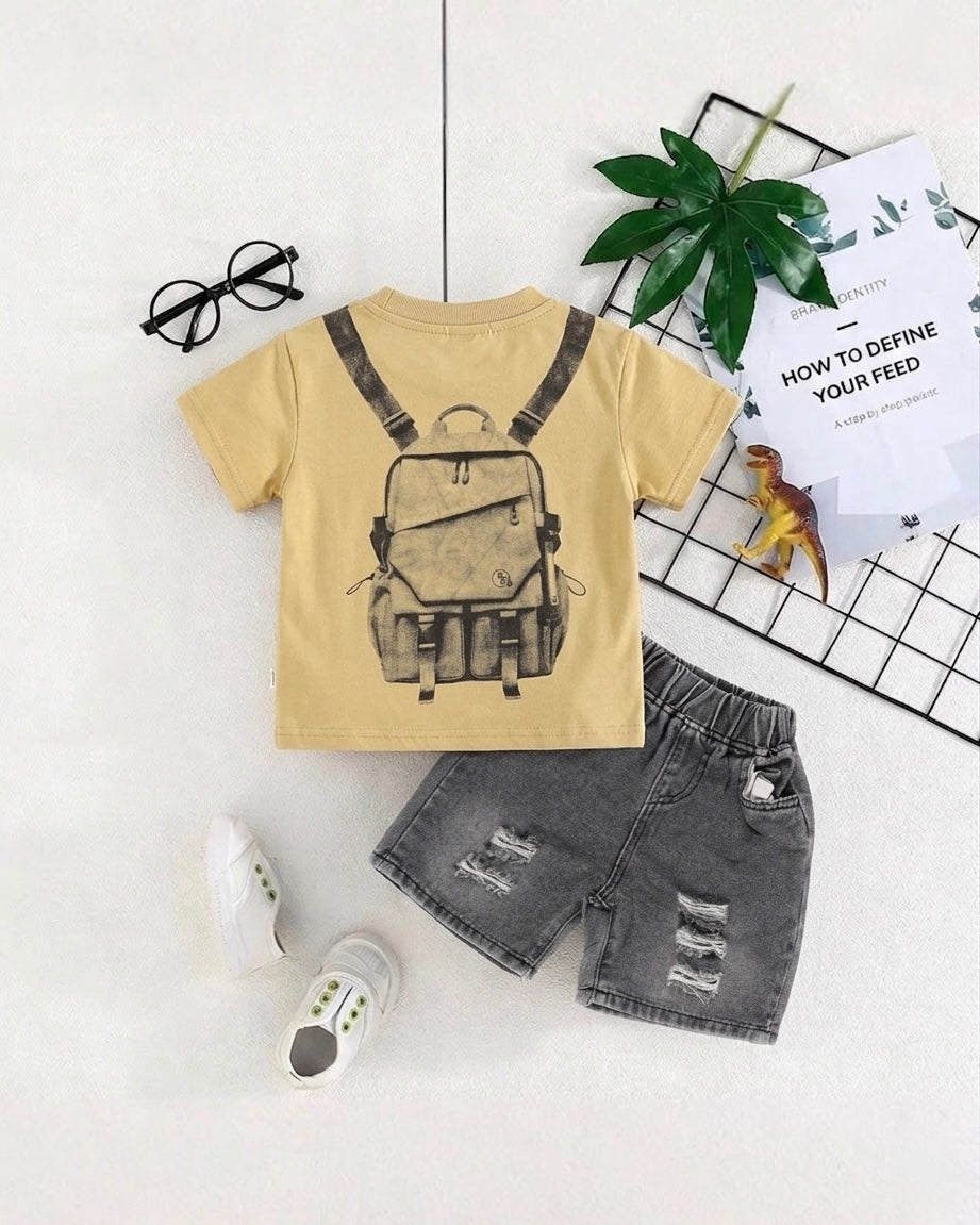 Backpack Printed T-Shirt / Denim Co-Ord Set