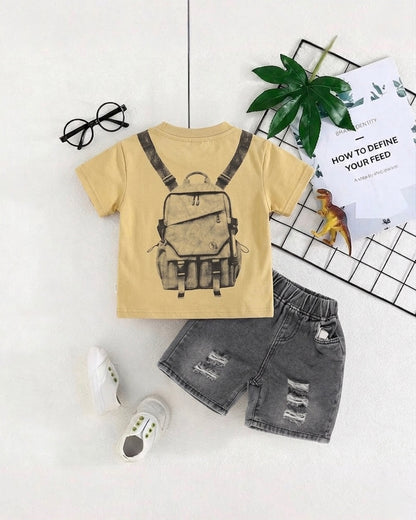 Backpack Printed T-Shirt / Denim Co-Ord Set