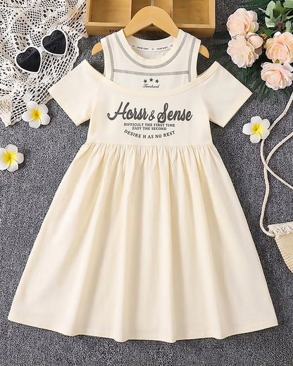 Designer Off-Shoulder Cotton Dress with Attached Tank Top