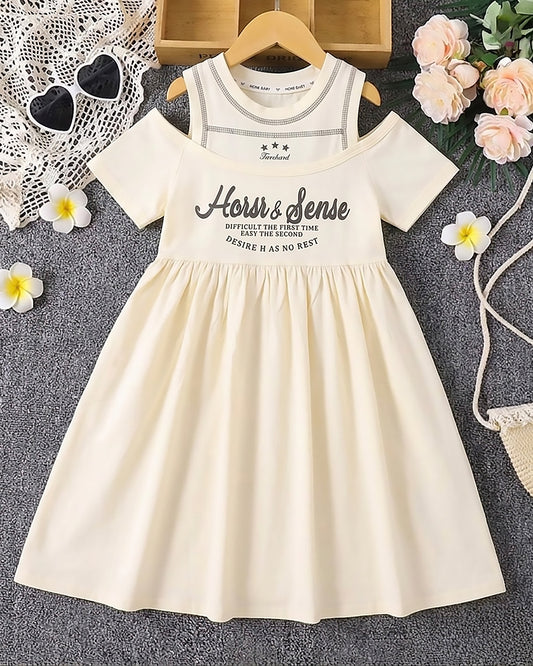 Designer Off-Shoulder Cotton Dress with Attached Tank Top