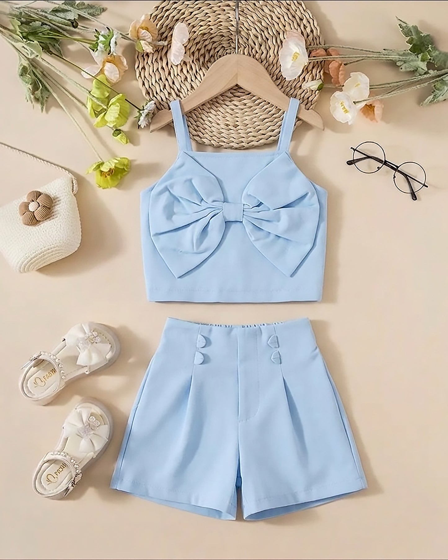 Spaghetti Top with Big Bow Detail & Shorts Set
