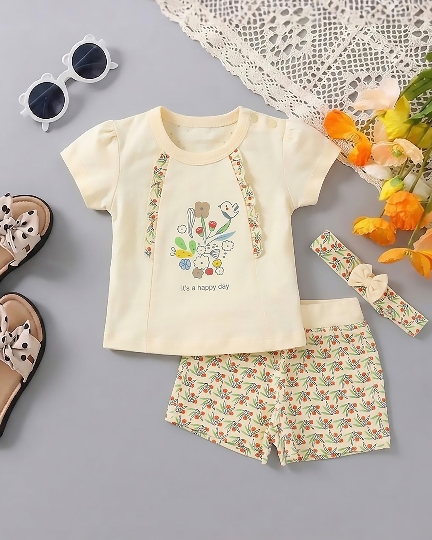 Happy Day Printed Co-ord Set with Headband