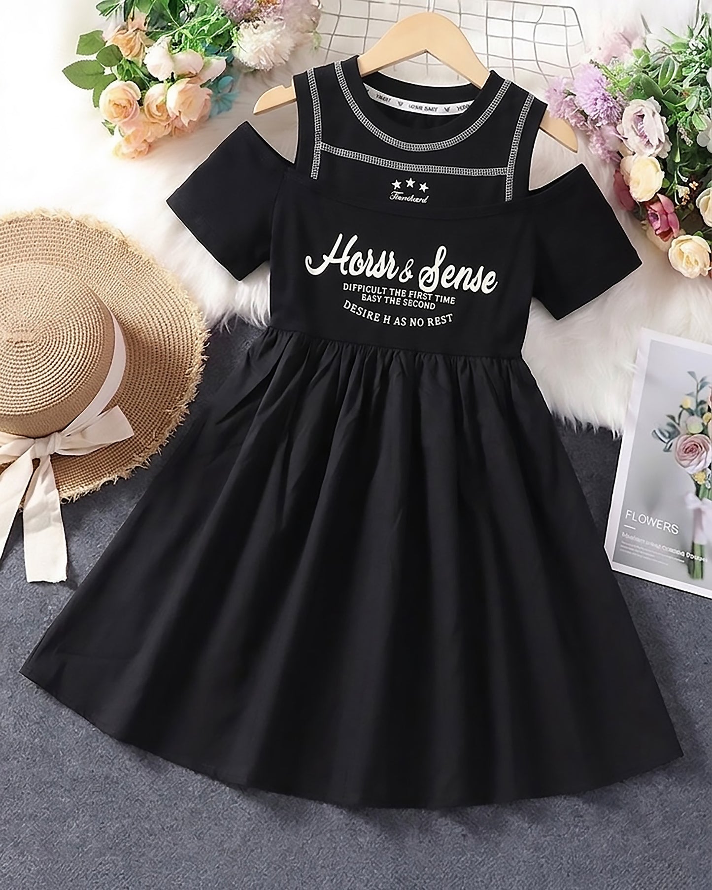 Designer Off-Shoulder Cotton Dress with Attached Tank Top