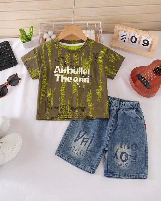 Ripped Textured T-Shirt / Denim Co-Ord Set
