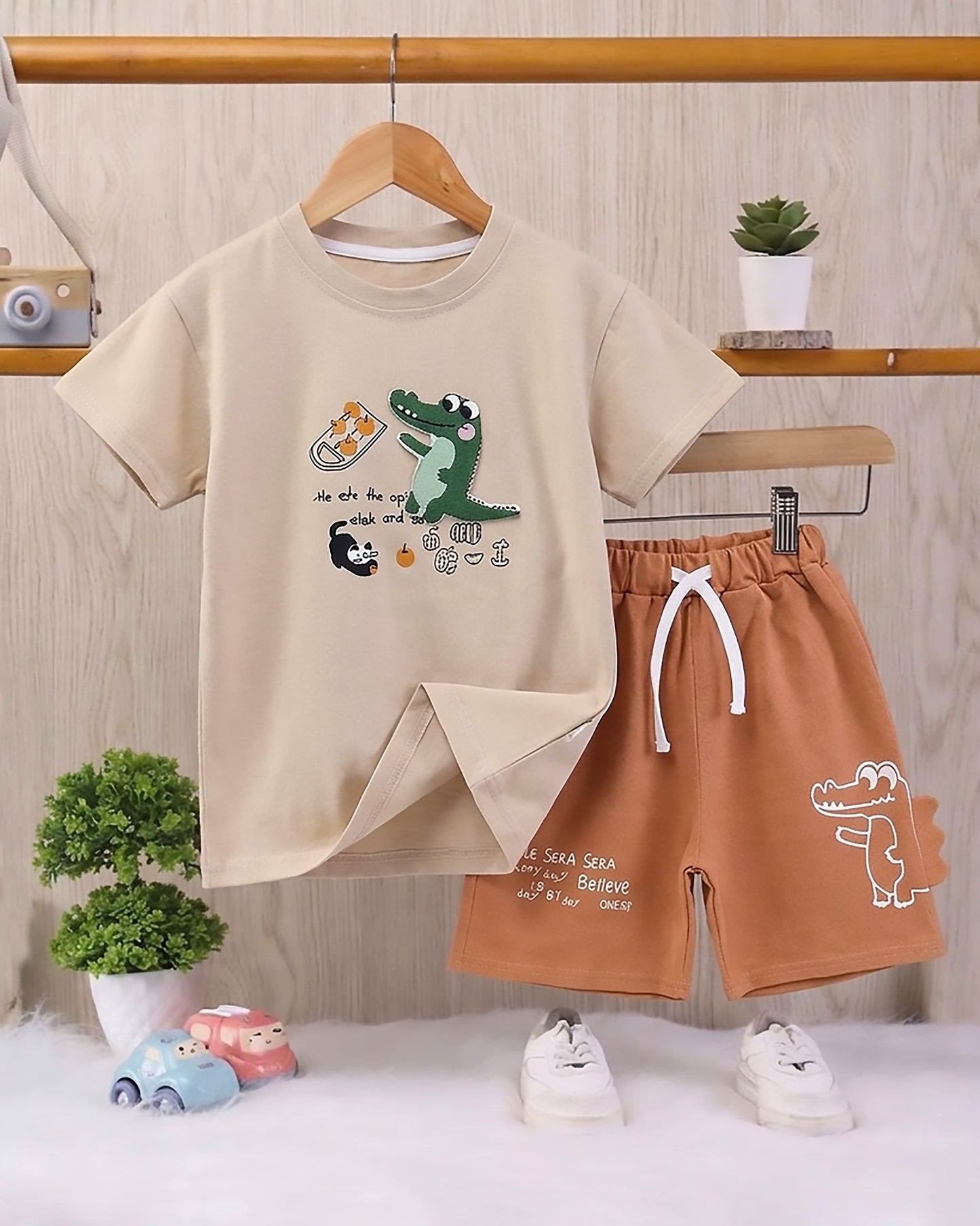 Croco Applique T-Shirt & Shorts Co-Ord Set
