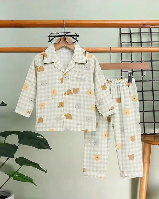 Gingham Check Printed Muslin Night Suit