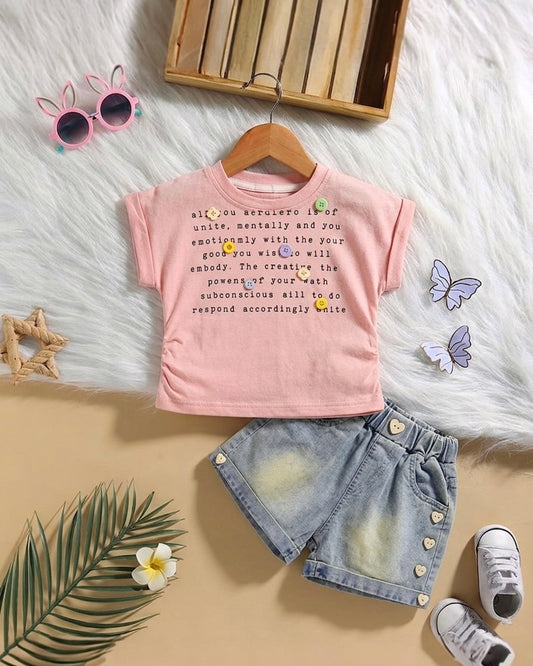 Motivation Printed T-Shirt / Denim Co-Ord Set