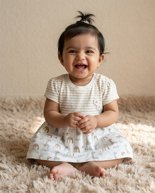 Love My Daddy Giraffe Printed Frock with Bloomers
