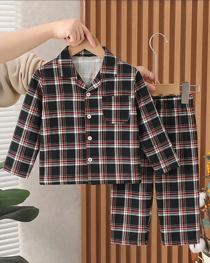 Christmas Night Check Printed Hosiery Night Suit