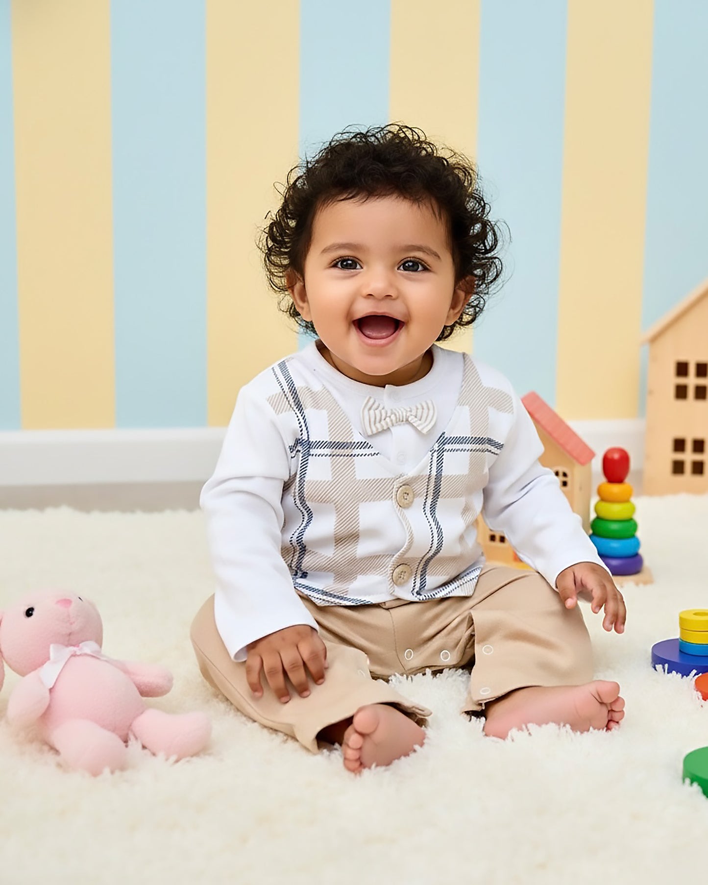 Full Body Knitted Romper With Bow Tie
