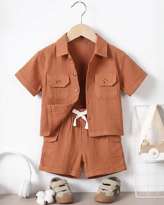 Solid Popcorn Textured Muslin Shorts Co-ord Set