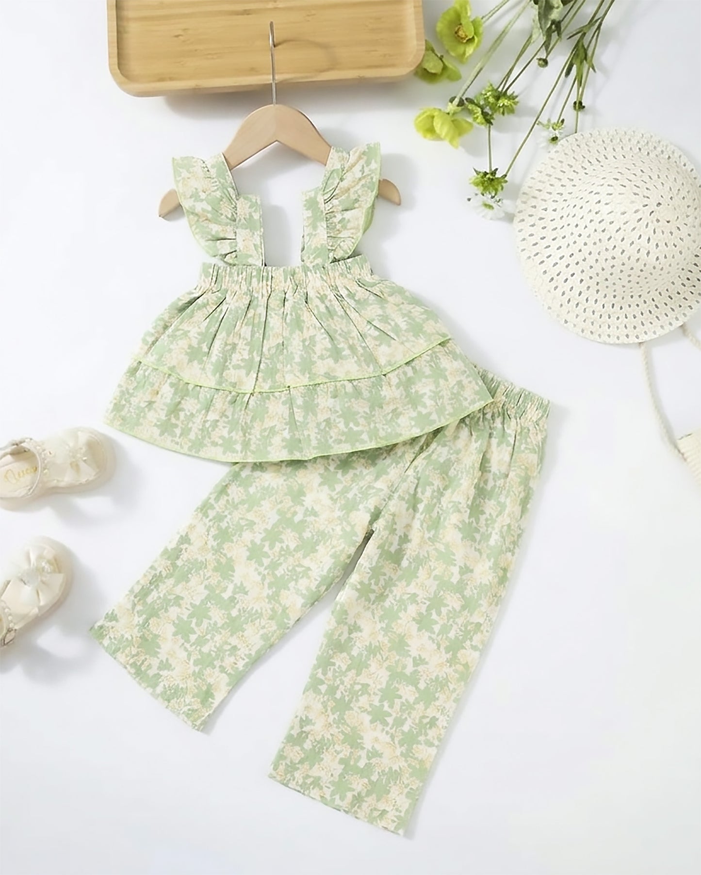 Flowral Printed Flare Crop-Top With Trouser Dress